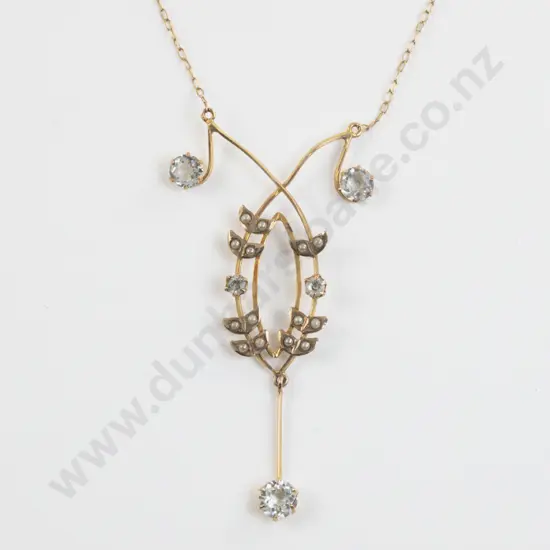 Edwardian 9ct White Sapphire and Seed Pearl Pendant