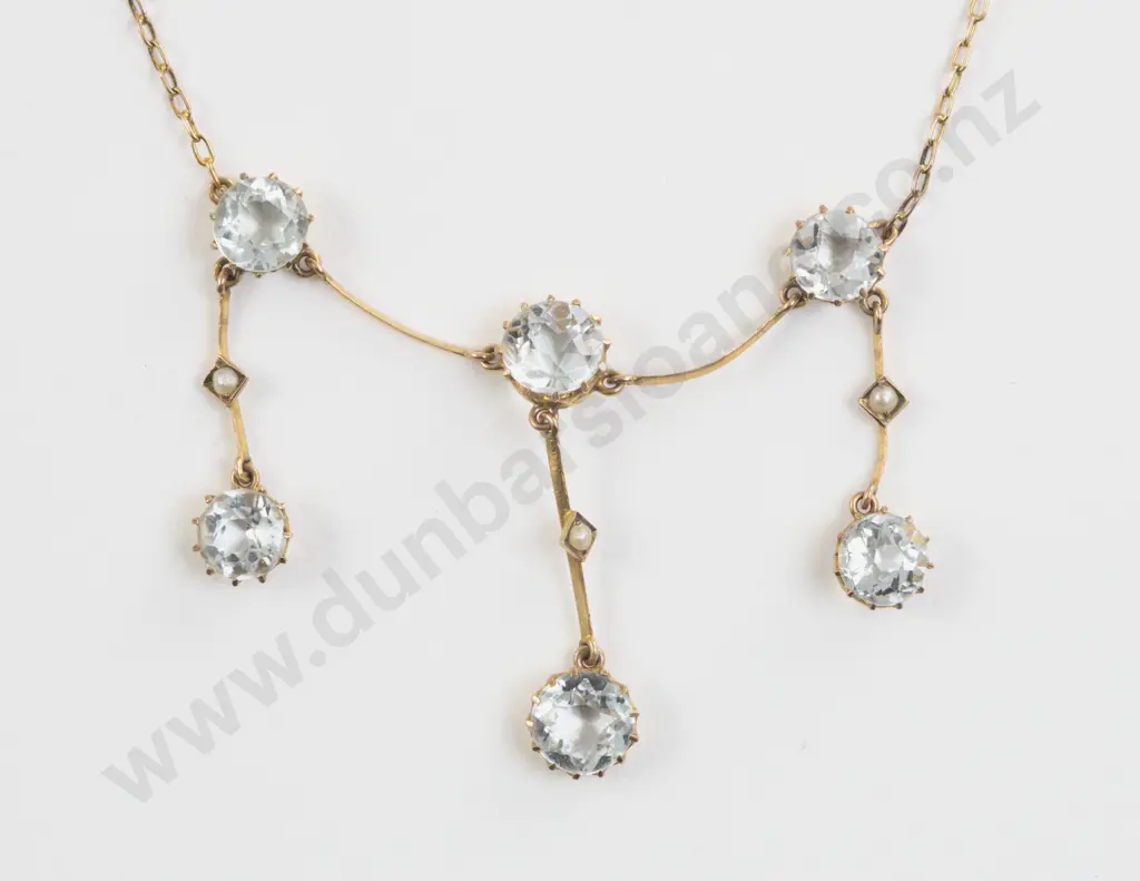 Edwardian 9ct Six Stone Crystal Necklace Image 1++
