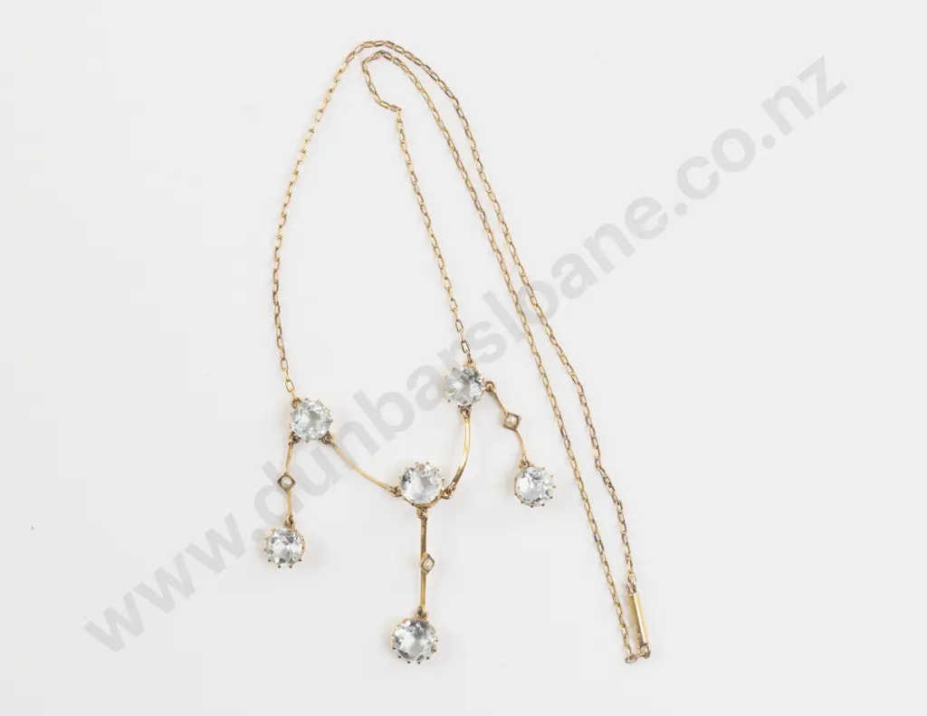 Edwardian 9ct Six Stone Crystal Necklace Image 1++