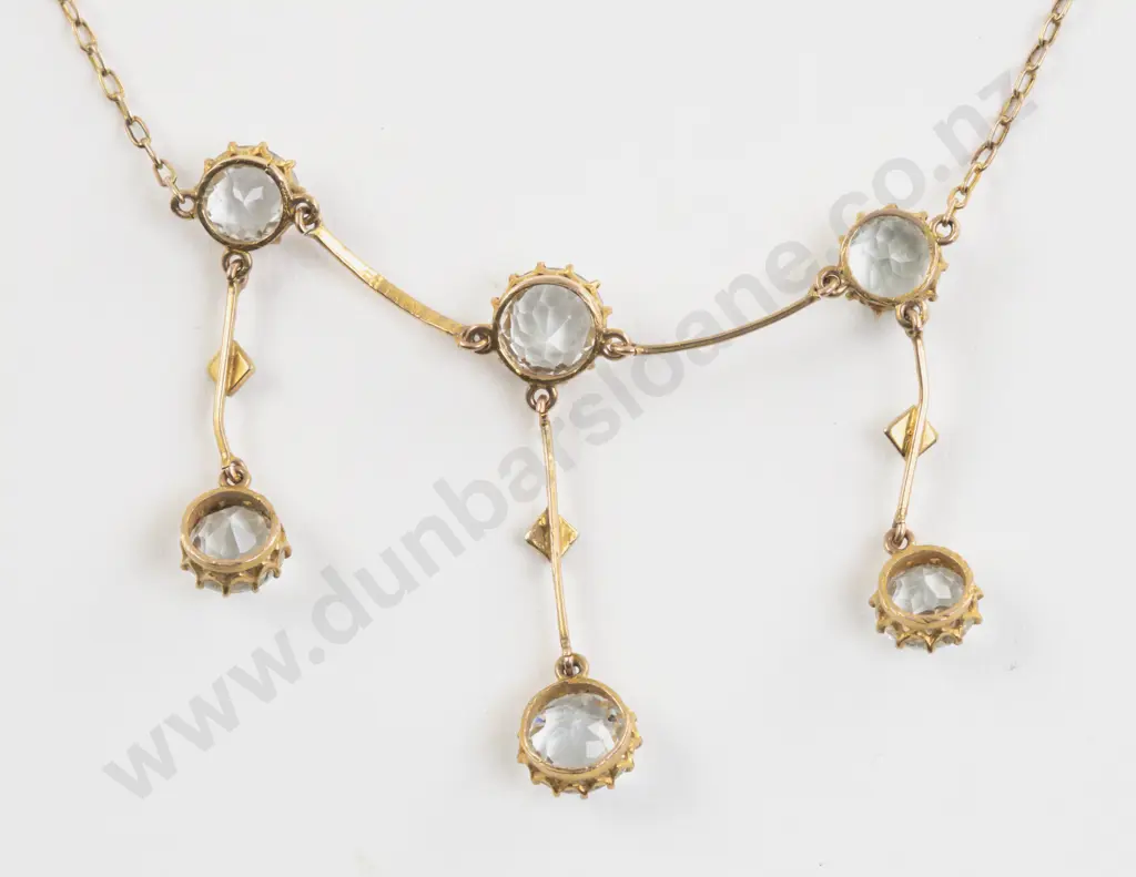 Edwardian 9ct Six Stone Crystal Necklace Image 1++