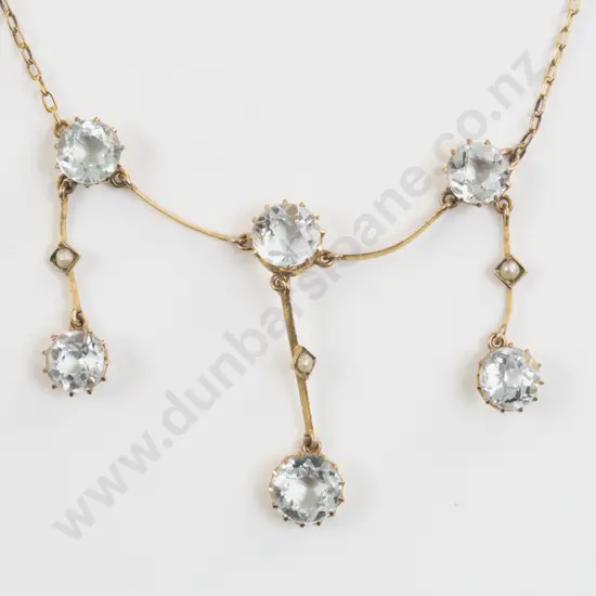 Edwardian 9ct Six Stone Crystal Necklace
