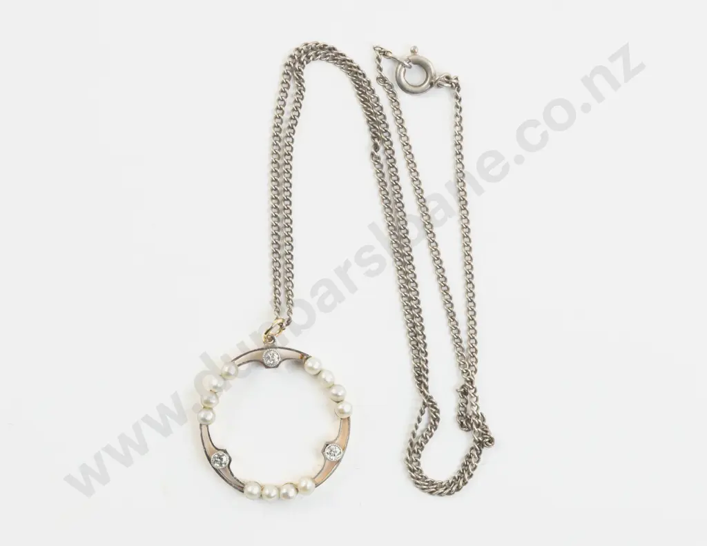 Victorian 15ct 15Stone Diamond and Pearl Pendant Image 1++