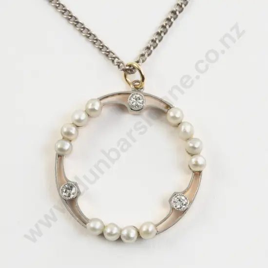 Victorian 15ct 15Stone Diamond and Pearl Pendant