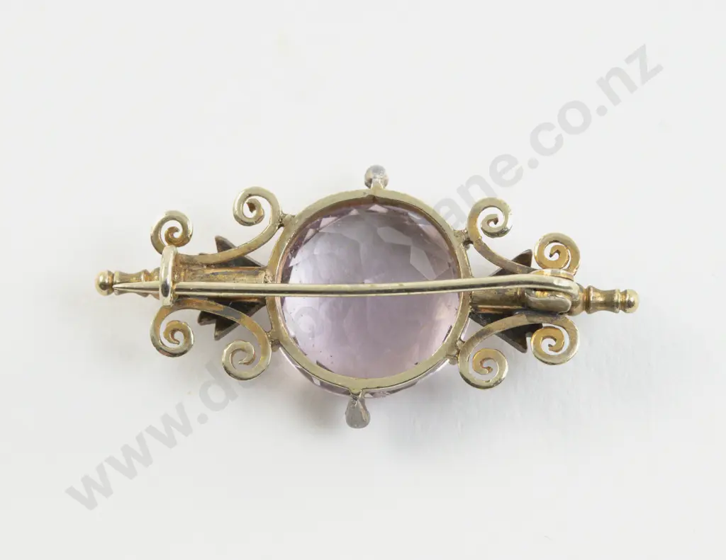 Victorian Gold Plated Single Amethyst Brooch Image 1++