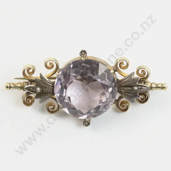 Victorian Gold Plated Single Amethyst Brooch