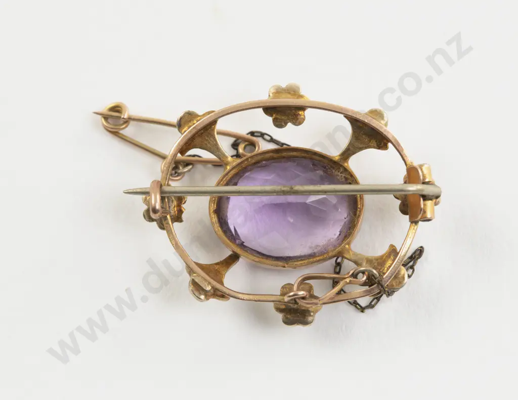 Victorian 9ct Amethyst and Pearl Brooch Image 1++