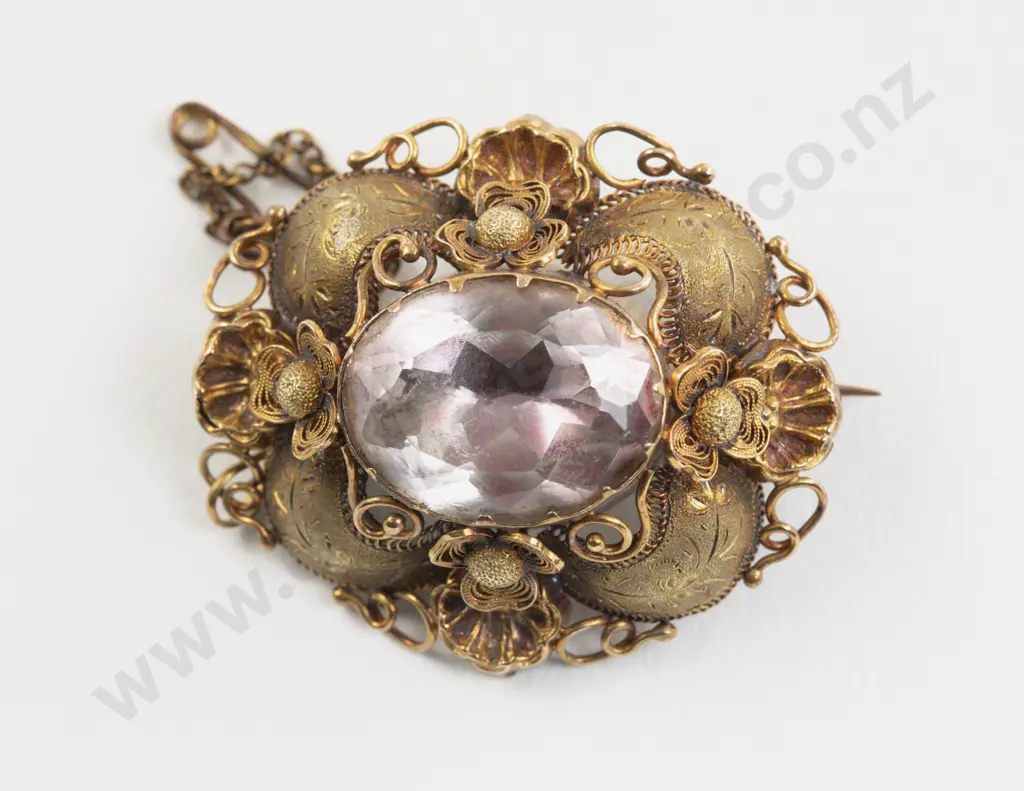 Georgian 9ct Single Amethyst Brooch Image 1++