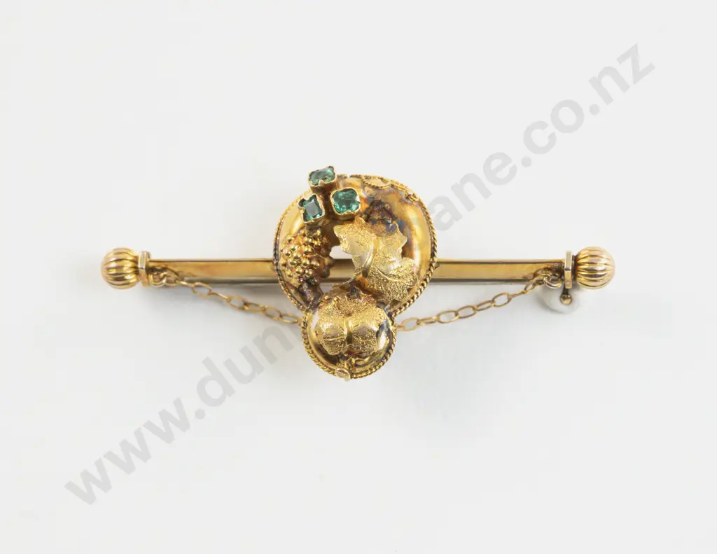 Victorian 9ct Three Stone Emerald Bar Brooch Image 1++