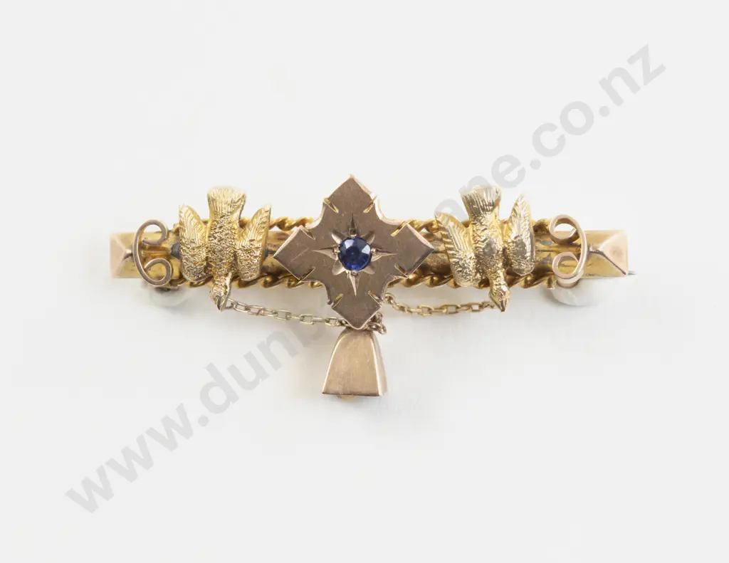 Victorian 9ct Single Sapphire Bar Brooch Image 1++