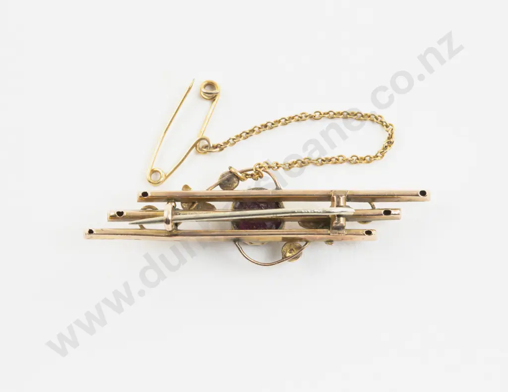 Victorian 9ct Seven Stone Garnet and Seed Pearl Triple Bar Brooch Image 1++