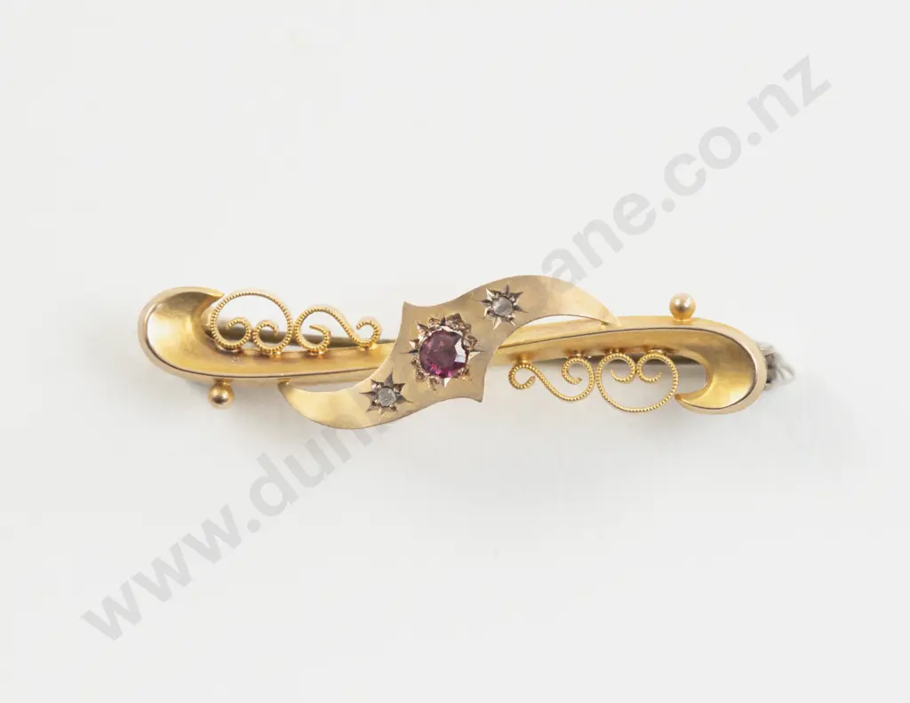 Victorian 9ct Diamond and Garnet Bar Brooch Image 1++
