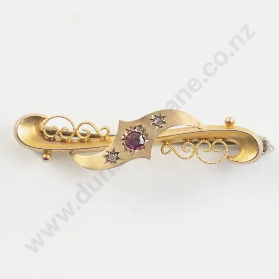 Victorian 9ct Diamond and Garnet Bar Brooch