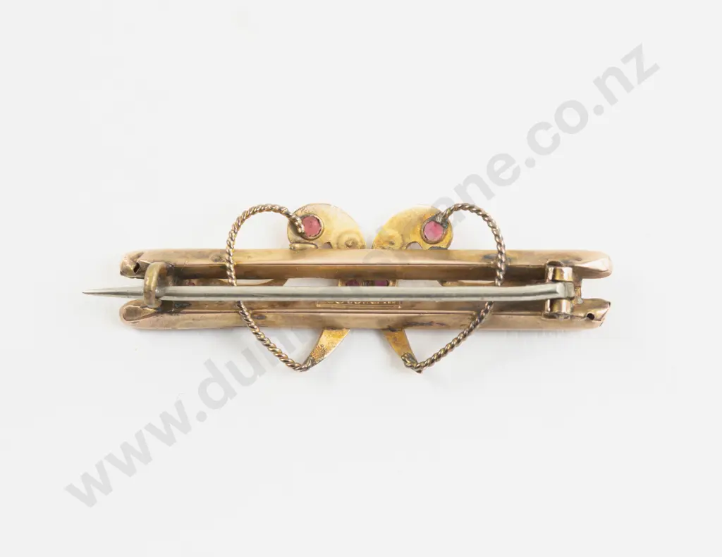 Victorian 9ct Garnet and Seed Pearl Double Bar Brooch Image 1++