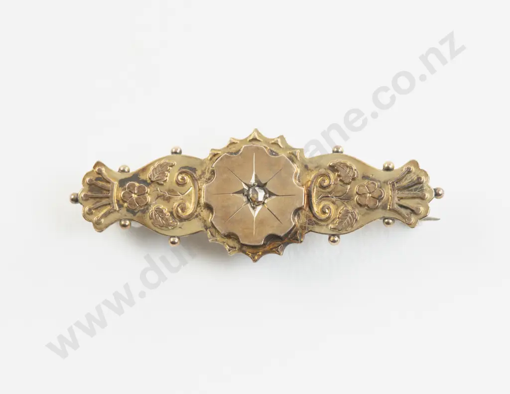 Victorian 9ct Single Diamond Bar Brooch Image 1++