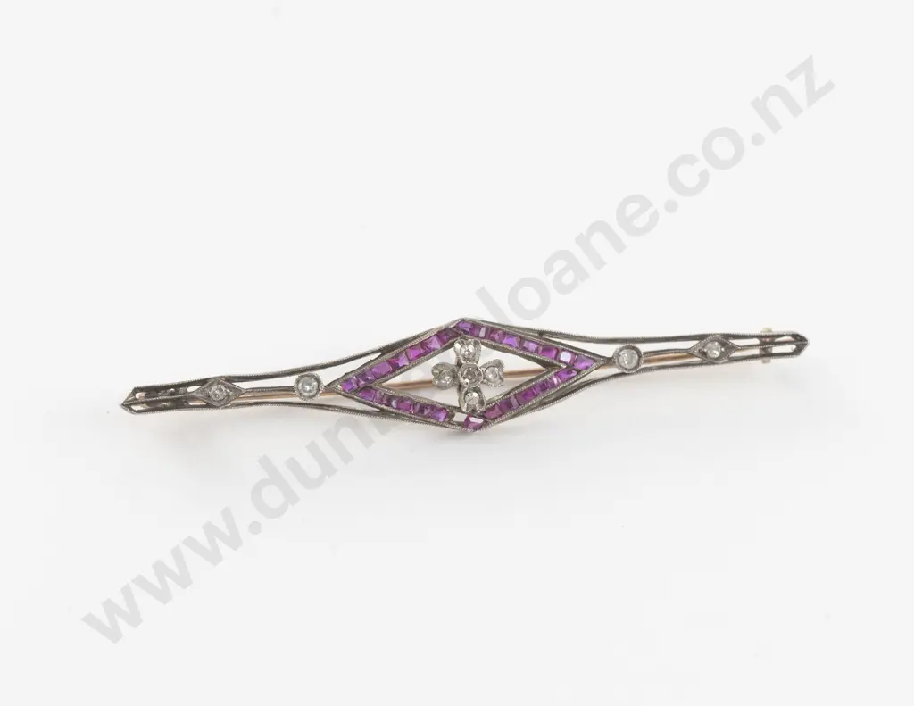 Victorian Gold 36 Stone Ruby and Diamond Brooch Image 1++