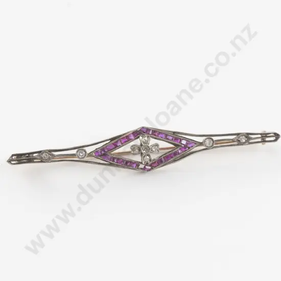 Victorian Gold 36 Stone Ruby and Diamond Brooch