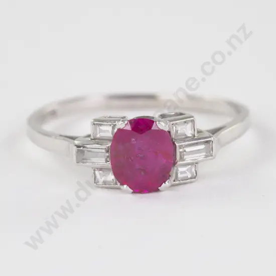Art Deco Platinum Seven Stone Ruby and Diamond Ring