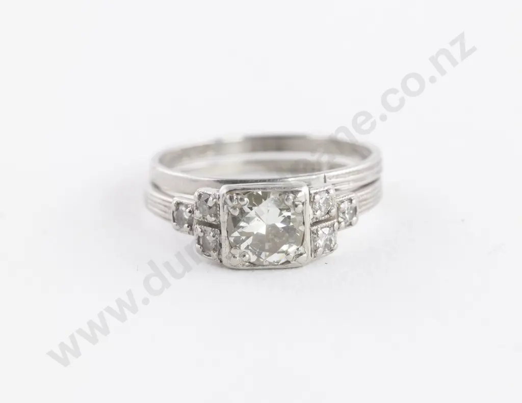 Art Deco All Platinum Solitaire Diamond Ring Image 1++