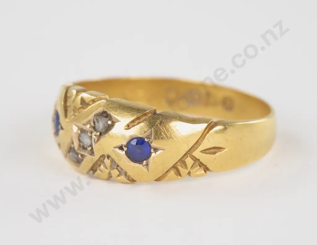 Victorian 18ct Five Stone Sapphire and Diamond Band Ring Image 1++
