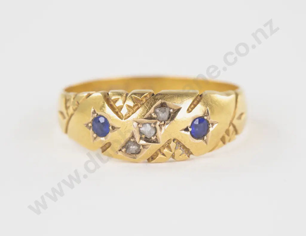 Victorian 18ct Five Stone Sapphire and Diamond Band Ring Image 1++