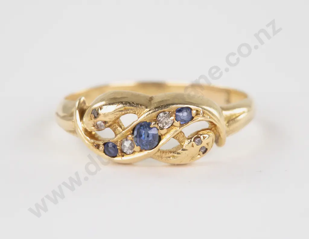 Victorian 18ct Nine Stone Ceylon Sapphire and Diamond Ring Image 1++
