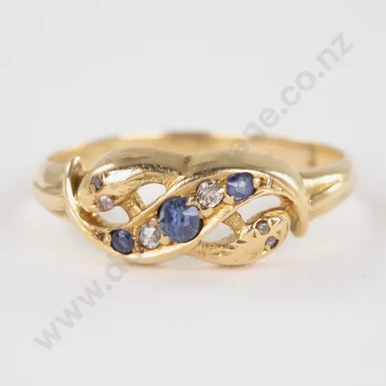 Victorian 18ct Nine Stone Ceylon Sapphire and Diamond Ring