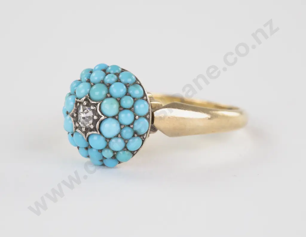 Victorian 18ct Turquoise and Diamond Cluster Ring Image 1++