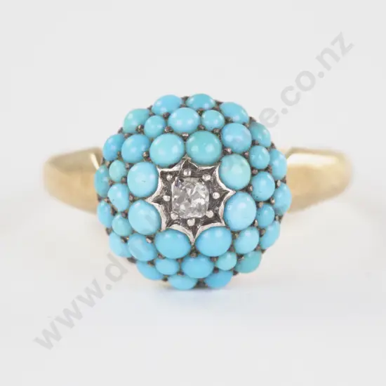 Victorian 18ct Turquoise and Diamond Cluster Ring