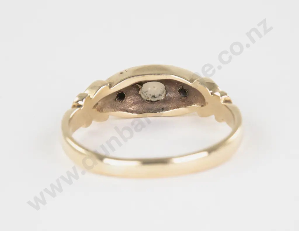 Victorian 9ct Two Stone Turquoise and Pearl Bridge Ring Image 1++