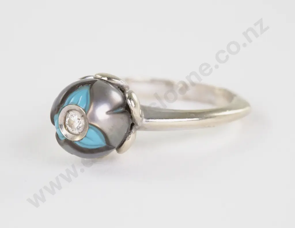 Galatea 14ct White Gold Tahitian Pearl Diamond and Turquoise Ring Image 1++