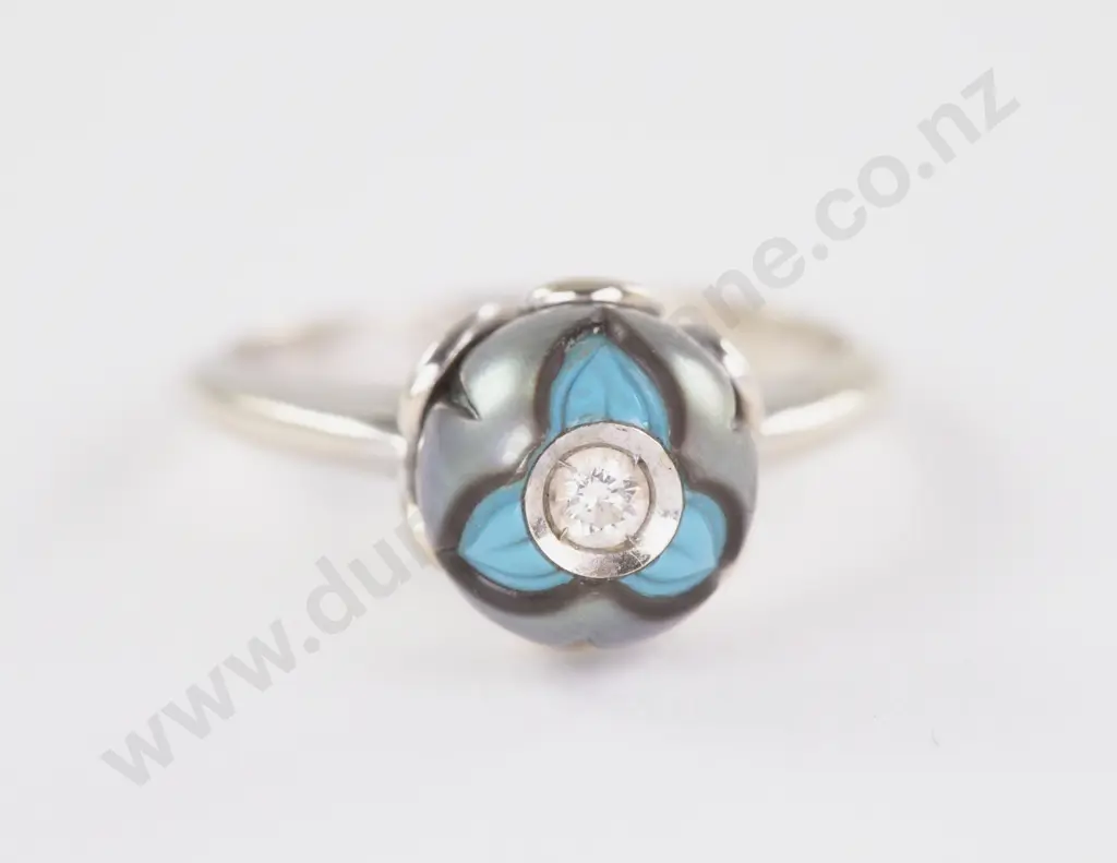 Galatea 14ct White Gold Tahitian Pearl Diamond and Turquoise Ring Image 1++