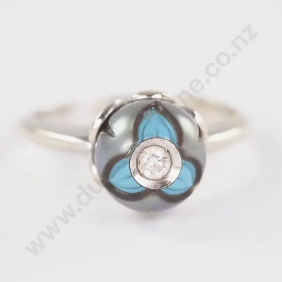 Galatea 14ct White Gold Tahitian Pearl Diamond and Turquoise Ring