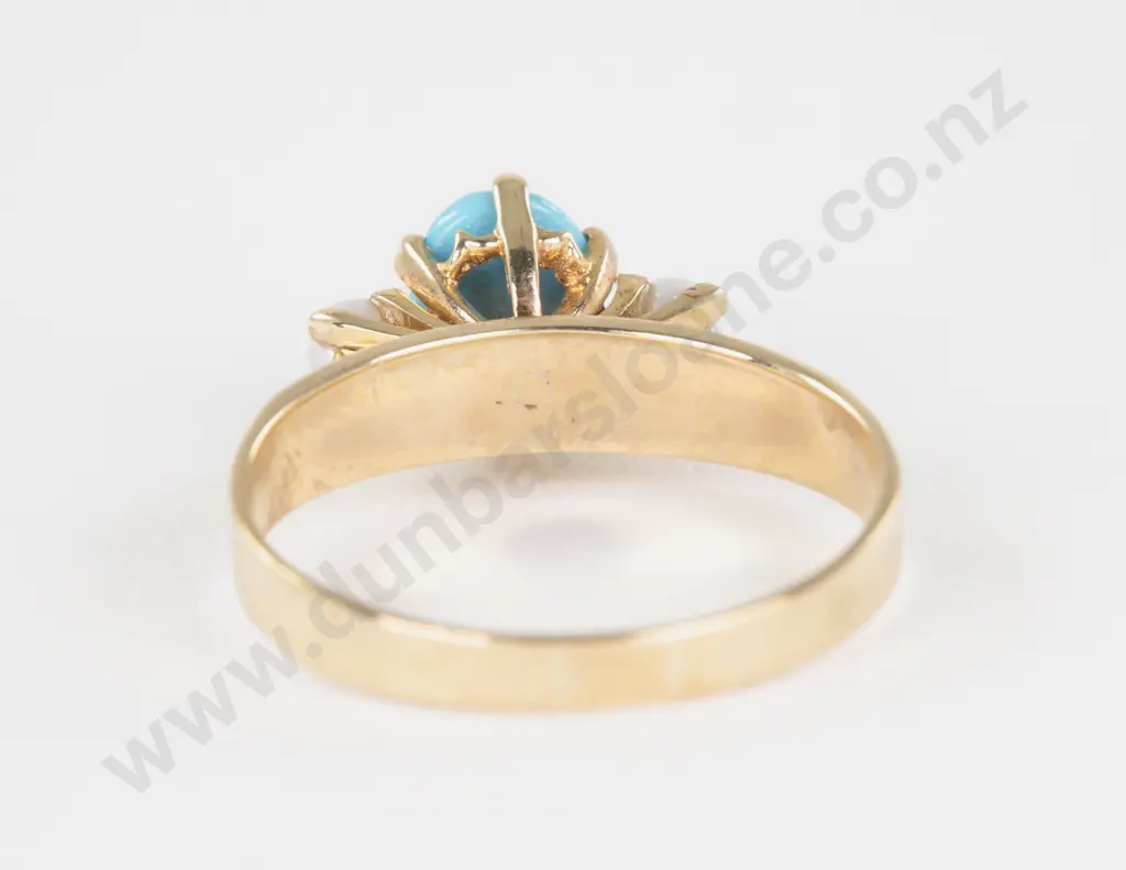 9ct Three Stone Turquoise and Pearl Bridge Ring Image 1++