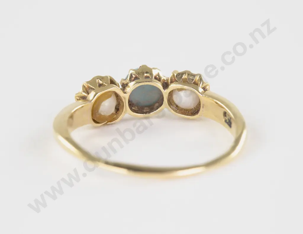 18ct Three Stone Turquoise and Pearl Bridge Ring Image 1++