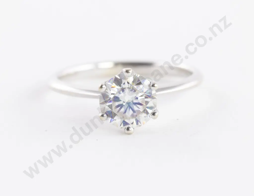 14ct White Gold Solitaire Moissanite Ring Image 1++