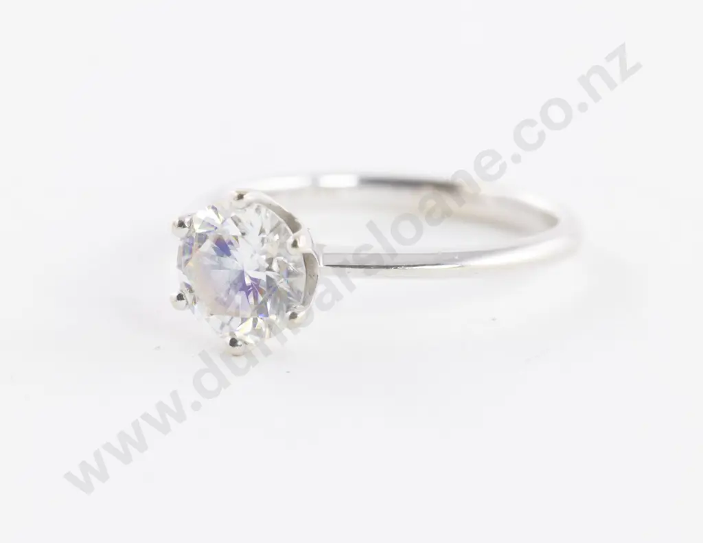 14ct White Gold Solitaire Moissanite Ring Image 1++