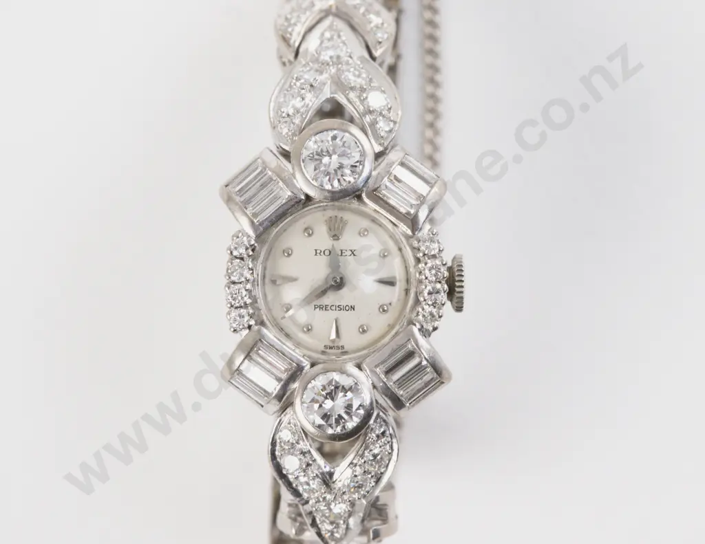 Mid C20th Rolex 18ct White Gold and Palladium Diamond Cocktail Watch Image 1++