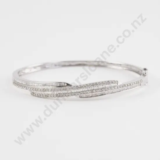 9ct White Gold 212Stone Diamond Hinged Snap Bangle