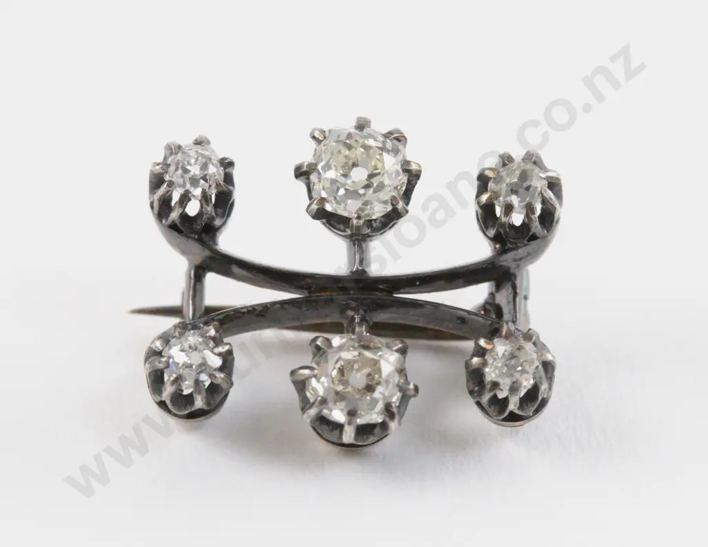 Victorian Gold and Silver Six Stone Diamond Brooch Image 1++