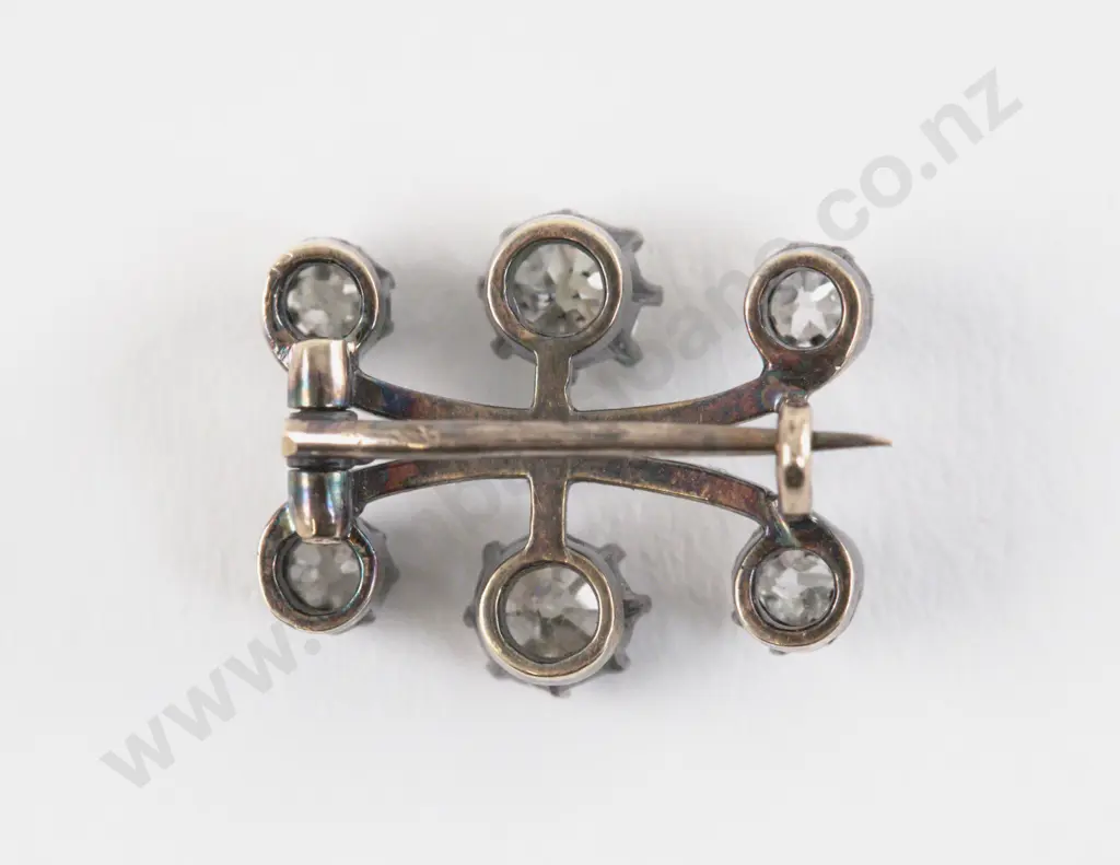 Victorian Gold and Silver Six Stone Diamond Brooch Image 1++