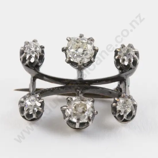 Victorian Gold and Silver Six Stone Diamond Brooch