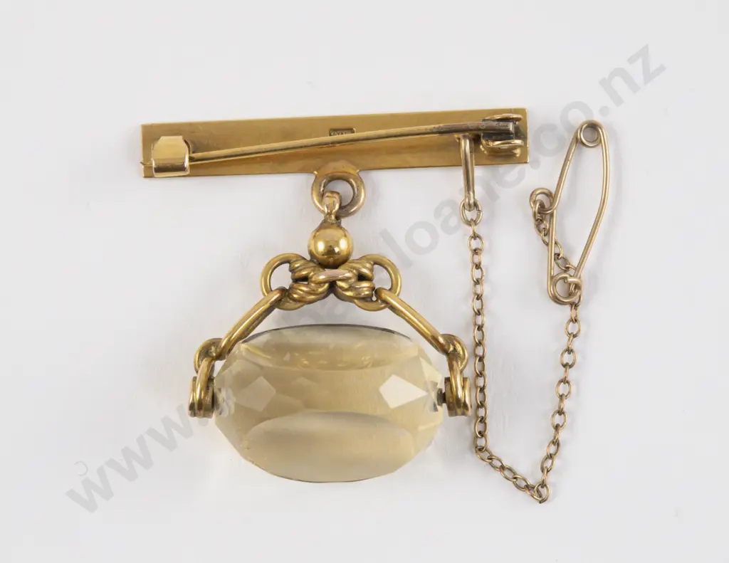 9ct Single Citrine Swivel Fob Brooch Image 1++