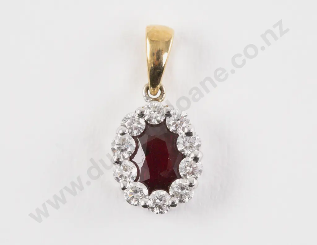 18ct Eleven Stone Ruby and Diamond Cluster Pendant Image 1++