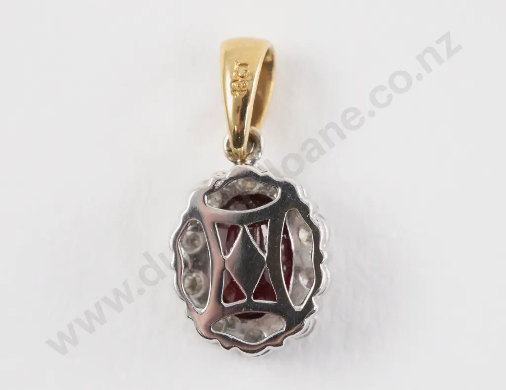 18ct Eleven Stone Ruby and Diamond Cluster Pendant Image 1++