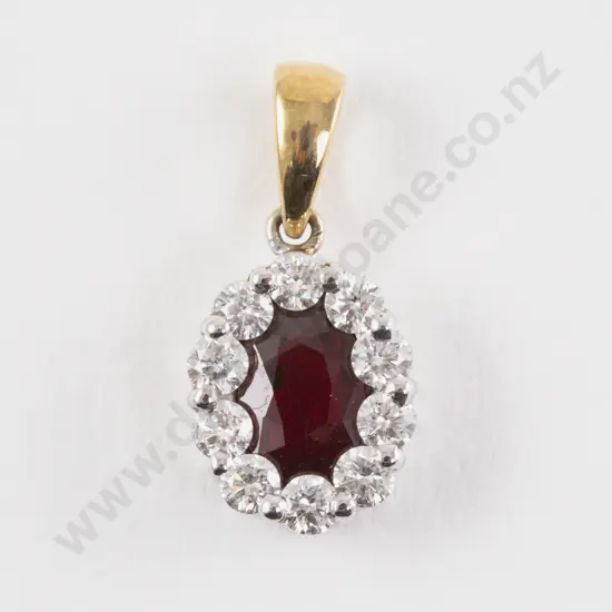 18ct Eleven Stone Ruby and Diamond Cluster Pendant