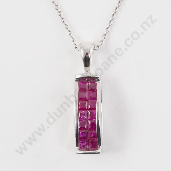 18ct White Gold 28Stone Double Sided Ruby and Diamond Pendant