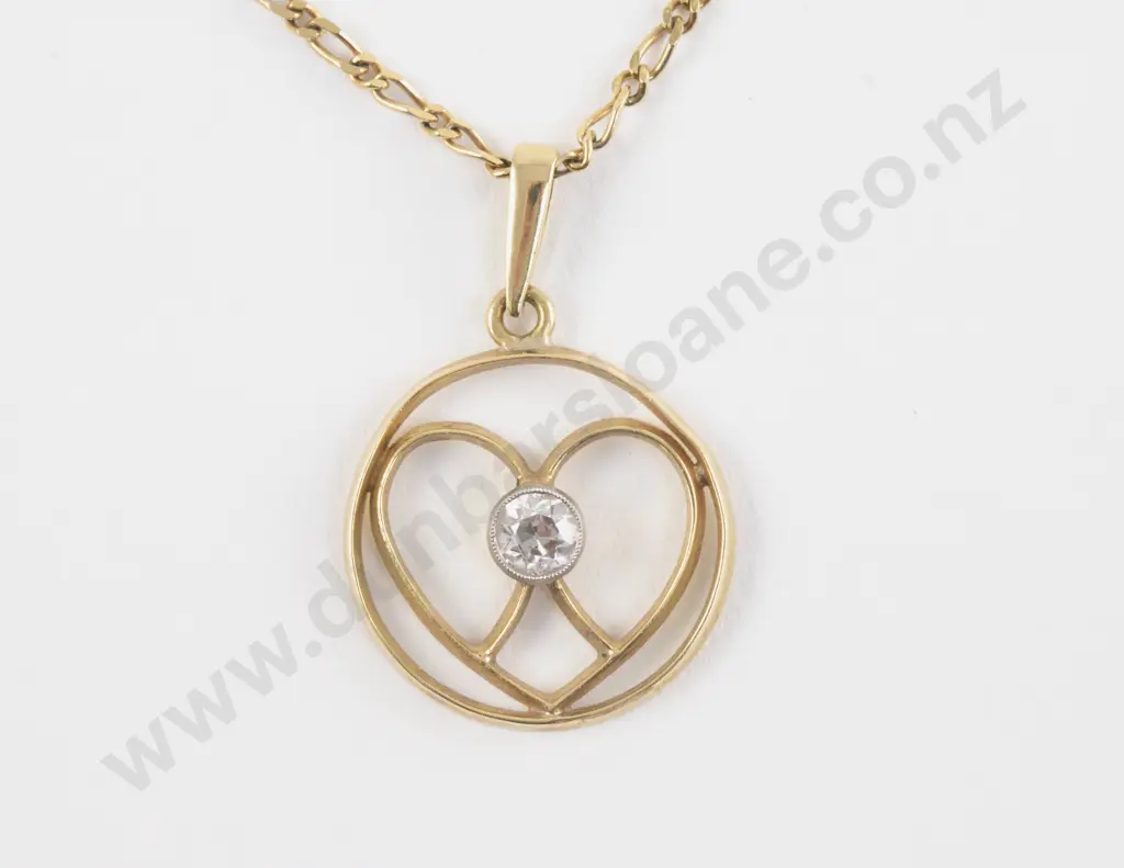 14ct Single Diamond Heart Pendant Image 1++