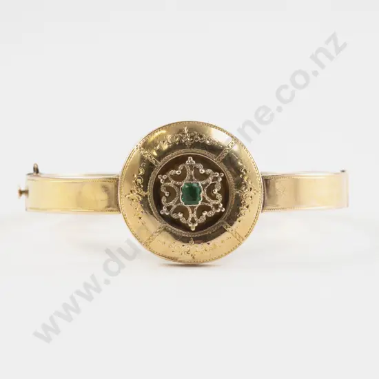 14ct Single Emerald Hinged Snap Bangle