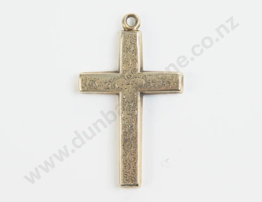 Victorian 9ct Engraved Cross Pendant Image 1++
