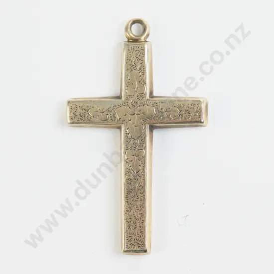 Victorian 9ct Engraved Cross Pendant